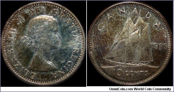 Canada 10 Cents 1963 - Toned