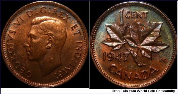 Canada 1 Cent 1947 - Toned