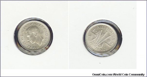1951 (PL) Threepence. The 'PL' mint mark denotes it was minted in London.