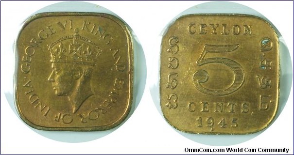 Ceylon(British)5cents-km113.2-1945