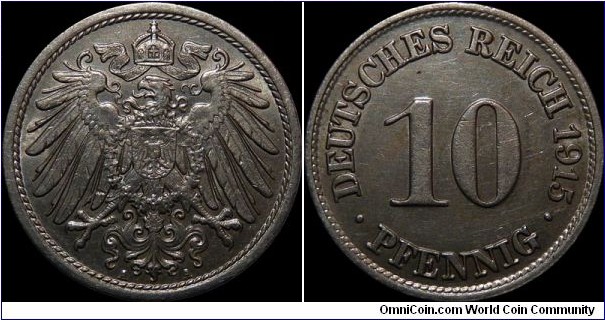 German Empire 10 Pfennig 1915-A - Some luster remaining