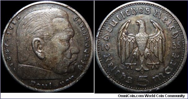 Germany - Third Reich 5 Reichsmark 1935-A - Several unfortunate rim nicks
