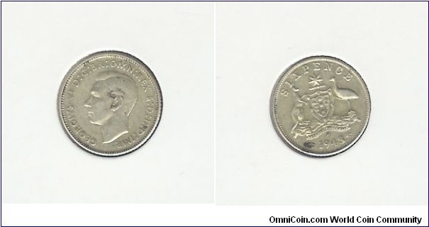 1943 (D) Sixpence. Denver mint mark