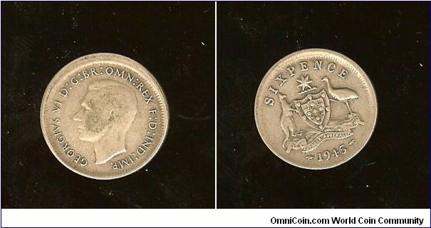 1945 Sixpence. Mis-strike.