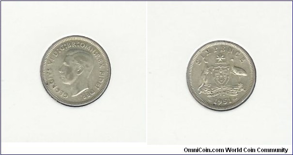 1950 (PL) Sixpence. London mint mark.