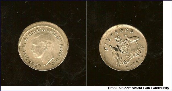 1951 Sixpence. 2mm Mis-strike.