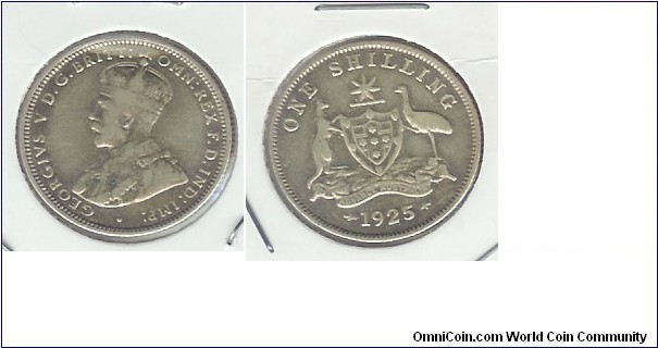 1925 Shilling OVERDATE. Minted as 1923 & stamped 5 over 3.