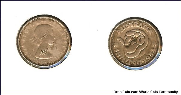 1954 Shilling. Heavy (broad) lettering variety