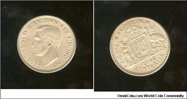 1946 Florin. Small hole '6' with a die crack through 'ALIA' also slightly mis-struck.
