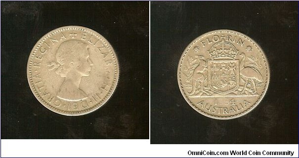 1955 Florin. Die Fill Error. Missing '95' of date 