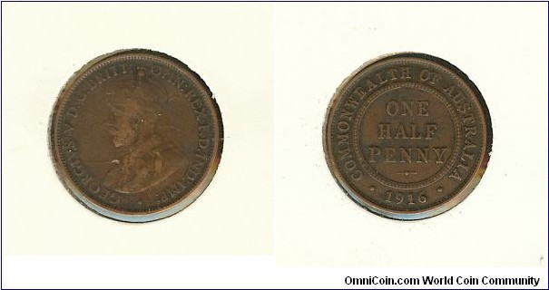 1916 Halfpenny. Long tail '6' variety
