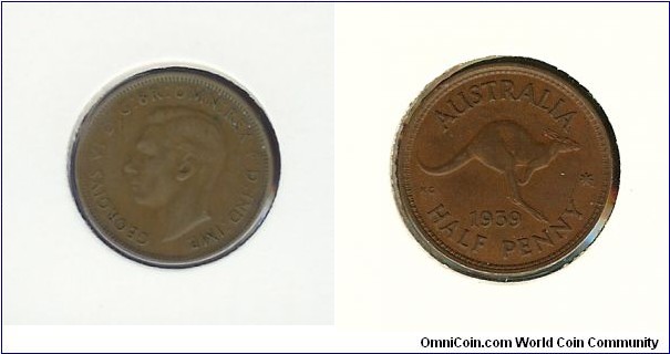 1939 Halfpenny. SEMI KEY DATE. First year of the new 'Roo' reverse design