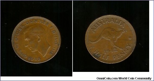 1942 (I) Halfpenny. Large reverse denticles variety