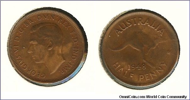 1948 (Y.) Halfpenny. Some reverse ghosting & rotated to 11 o'clock