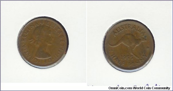 1955 Halfpenny. Obverse raised rim from 4 to 12 o'clock
