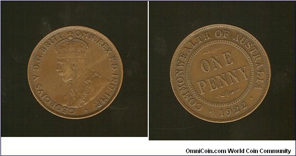 1920 Penny. Dot Below Bottom Scroll. India Obv. Cureved base of reverse lettering. Spur between 'NN'