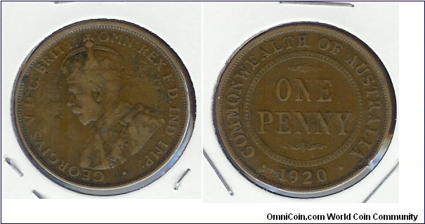 1920 Penny. No Dots. London Obverse.