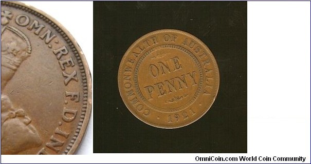 1921 Penny. India Obv. Obverse legend doubling