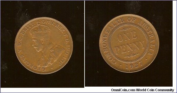 1927 Penny. London Obv. Broken 'N' variety.