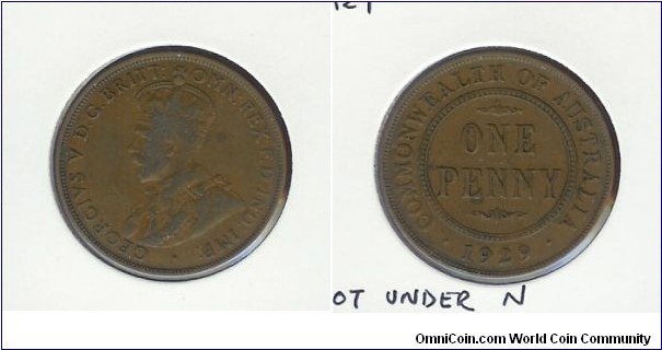 1929 Penny. India Obverse. Dot under 'N'