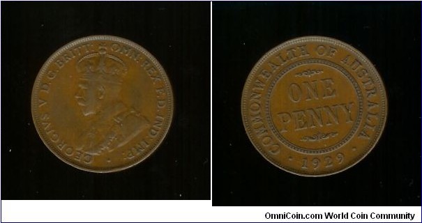 1929 Penny. Broken 'O' OMN & dash before '1'
