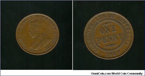 1929 Penny. Dot in Front King's Eye - Broken O of OMN - Broken O of GEORGE - Broken D of FD