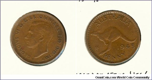 1945 Penny. Large dot after 'KG'