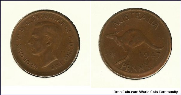 1947 Penny. Mis-strike.