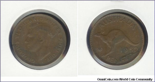 1952 (A.) Penny. Large reverse die crack