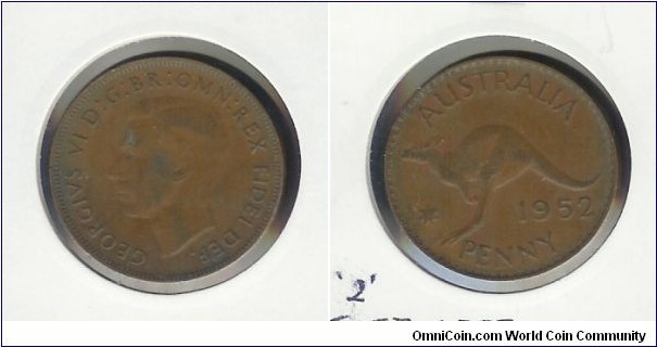 1952 (A.) Penny. Normal '2' & tilted left