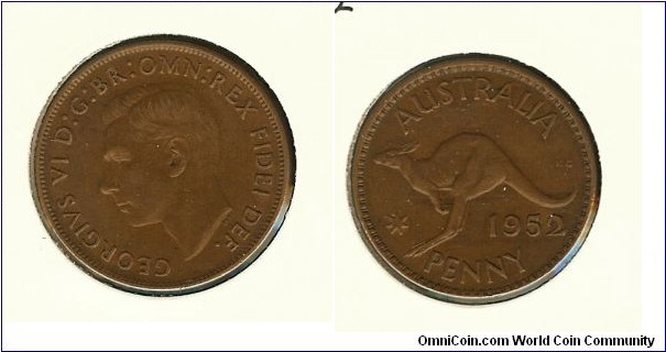 1952 Penny. Rotated to 11 o'clock
