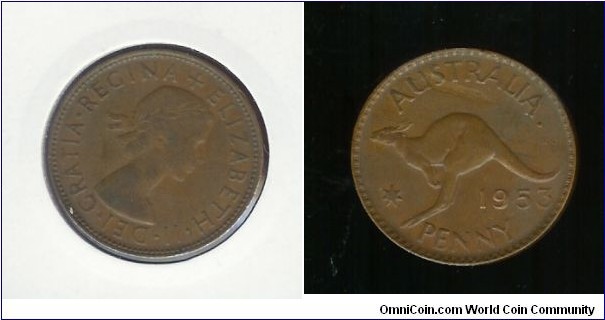 1953 (A.) Penny. QE2 Obverse.