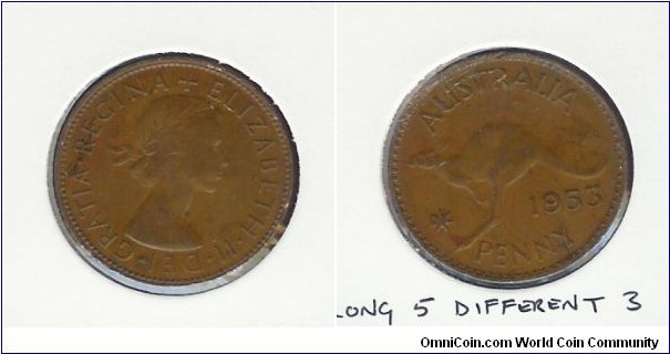 1953 Penny. Long '5' & different '3'