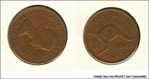 1962 (Y.) Penny. Rotated to 4 o'clock. SCARCE