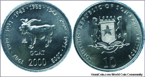 Somalia10shillings Goat-km97-2000