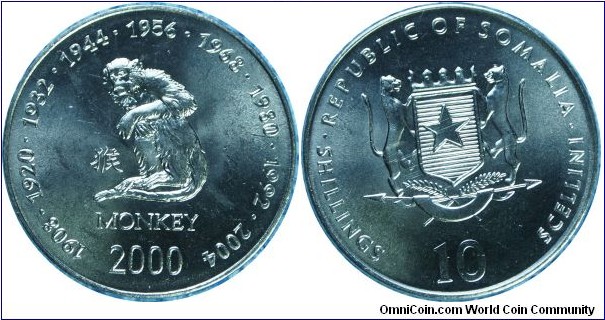 Somalia10shillings Monkey-km98-2000