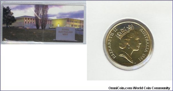 1991 $1 folder depicting the Royal Australian Mint building