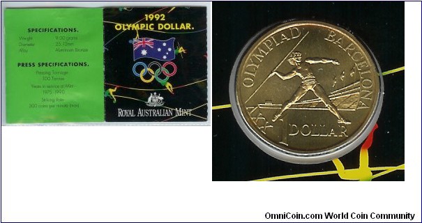 1992 $1 Olympic Games folder (without entry coupon)