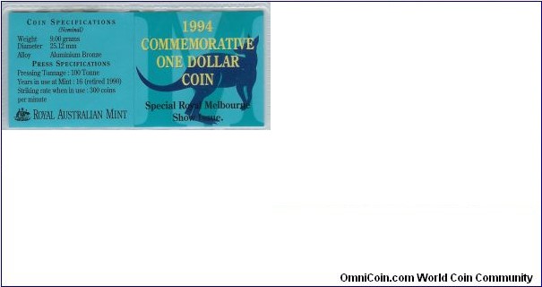 1994 $1 folder (M) mint mark (Royal Melbourne Show)