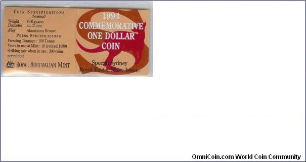 1994 $1 folder (S) mint mark (Sydney Royal Easter Show)