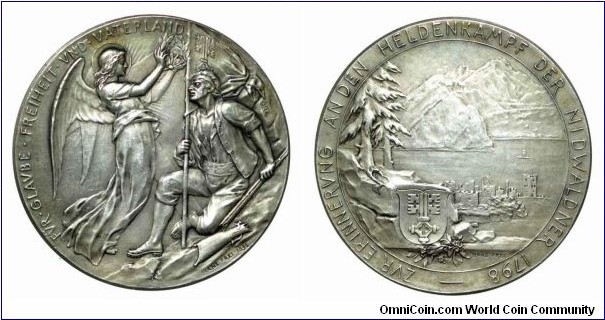 Swiss 100 Year Helden Nidwalden Medal, Silver 40 MM

