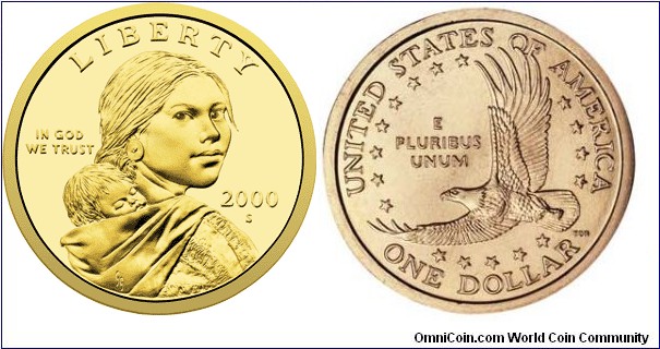 this is a Sacagawea golden dollar made in 2000