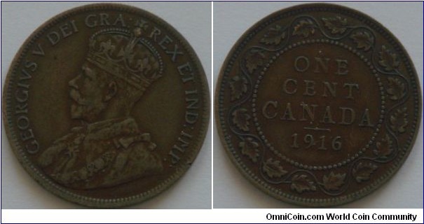 Canada, 1 cent, 1916 (1912 - 1920) Large cent