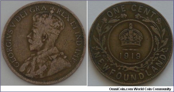 Canada, 1 cent, 1919 (Newfoundland) Large cent