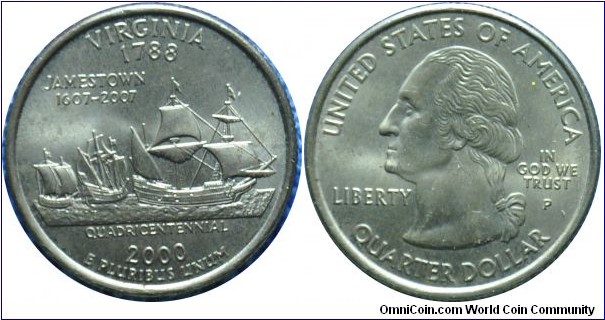 USA0.25dollarVirginia-km309-2000 state quarter series