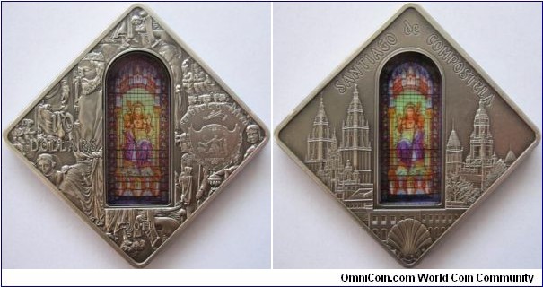 10 Dollars - Holy windows series - Santiago de Compostela - 50 g Ag .999 oxidized (with stained glass) - mintage 999 pcs only