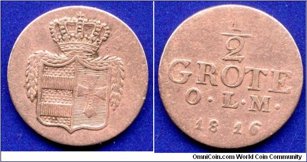 1/2 grote.
Oldenburg.
Peter Friedrich Wilhelm (1785-1823).
Mintage 149,000 units.


Cu.