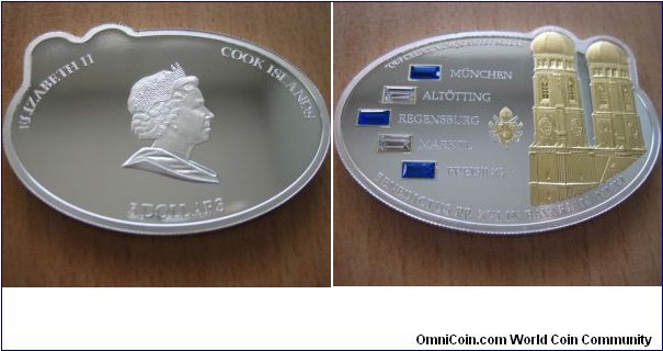 5 Dollars - Pope visit in Bavaria - 25 g Ag .999 Proof (partially gold plated with 5 Swarovski crystals) - mintage 5,000