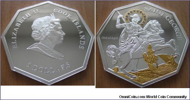 5 Dollars - Saint George - 25 g Ag .999 Proof (partially gold plated with 12 Swarovski crystals) - mintage 5,000