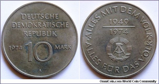 10 mark.
1974, 25th Anniversary of the GDR (East Germany)